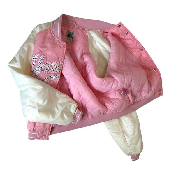 NY Yankees MLB Cooperstown Collection GIII Carl Banks pink satin bomber jacket L - Picture 5 of 13
